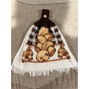 Vintage Mushroom Bread Hanging Kitchen Towel Brown Crochet Topper Made in USA